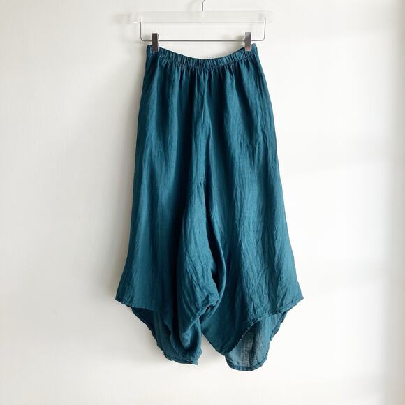 Meo Meli Womens OS Harem Drop Crotch 100% Linen Pants Blue Made in Italy - Picture 4 of 10